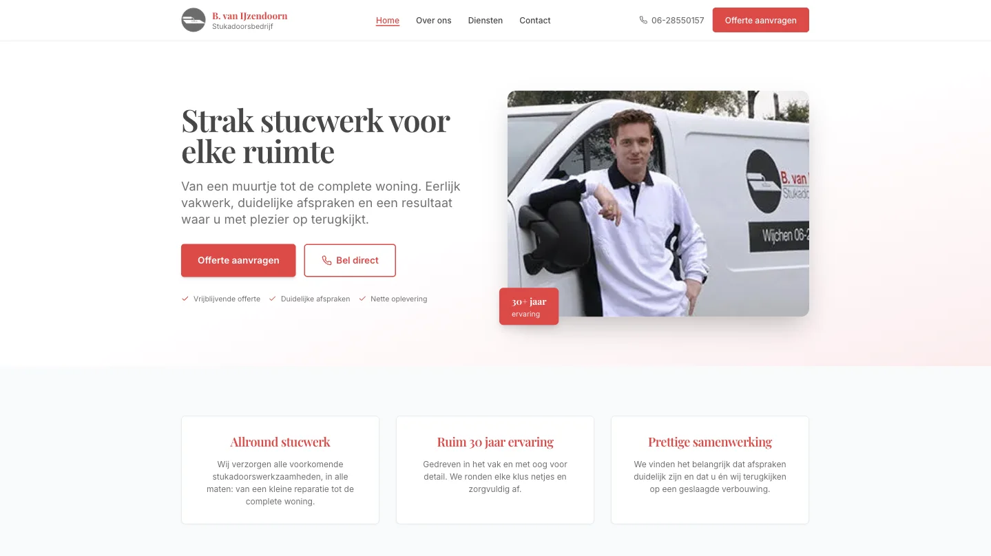 Website voor Stukadoorsbedrijf B van IJzendoorn