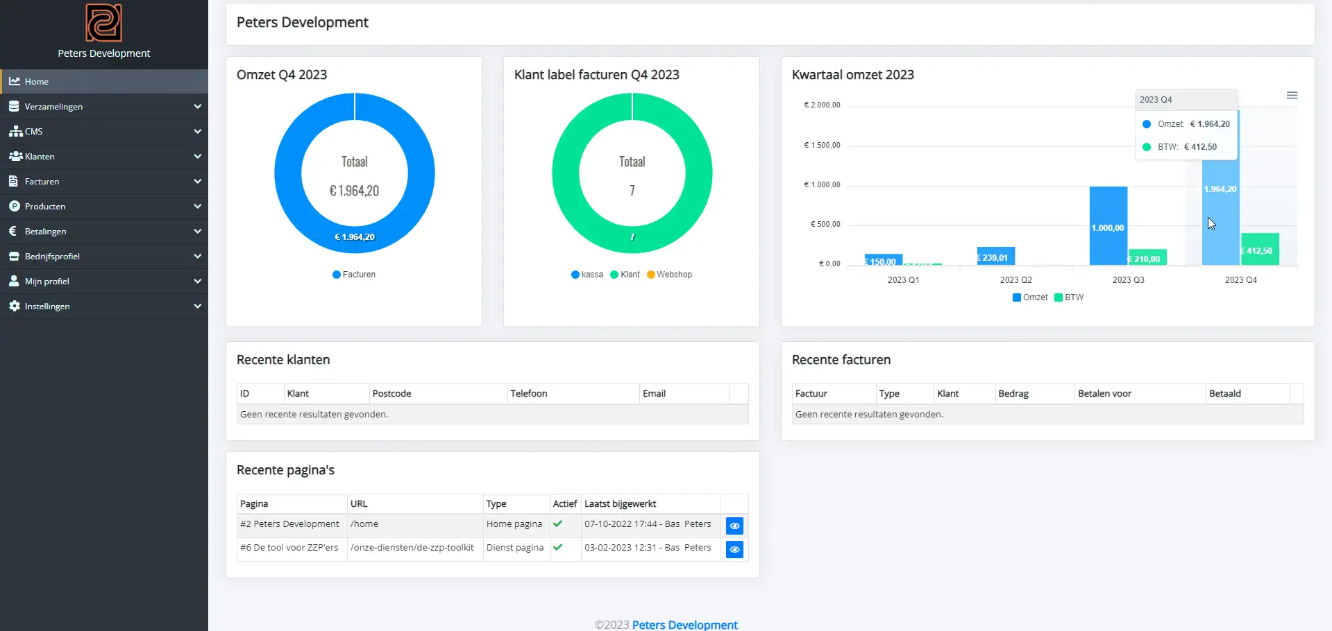 ZZP Tool - Webapplicatie voor facturatie, websitebeheer en meer | Portfolio | Peters Development